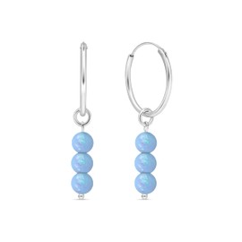 Blue Opal Hoop Earrings in 925 Sterling Silver - 40mm Length with 5mm Round Beads - Blue Opal Earrings for Women Sterling Silver - Perfect for Gifting and Everyday Wear