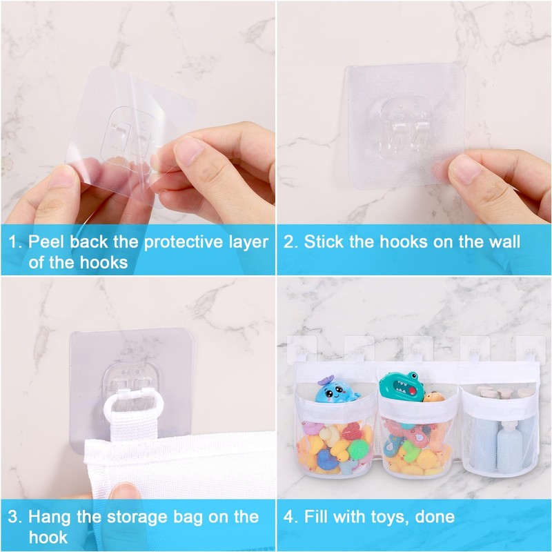 60cm Mesh Bath Toy Storage Organizer with 3 Large Compartments