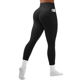 OVESPORT Workout Yoga Leggings for Women High Waist Tummy Control Pants with Pockets Black