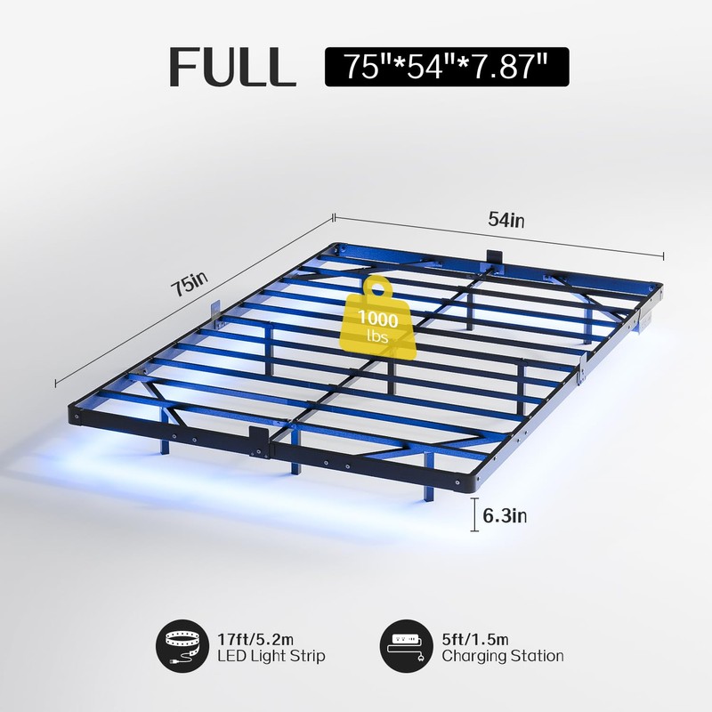 Liians Full Size Modern Floating Bed Frame with Smart LED