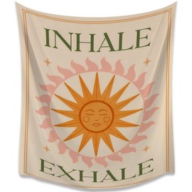 Boho Sun tapestry wall hanging Inhale Exhale Yoga Meditation Wall Art，Motivational Quote vintage tapestry for Bedroom Aesthetic room tapestry Decor 24"x36"