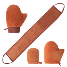 Hsthe Sea Self Tanning Glove Applicator Set with Back Lotion Applicator, Exfoliating Glove and Face Tanning Glove, Tanning Glove, 4 in 1 Body Lotion Applicator Set