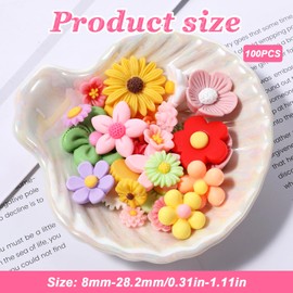 100PCS Flatback Resin Flower Charms Flatback Beads Mini Flower Cabochons Embellishment Mixed Colors Daisy Resin Slime Charms for DIY Craft Scrapbooking Jewelry Making Hair Clip Case Embelishments