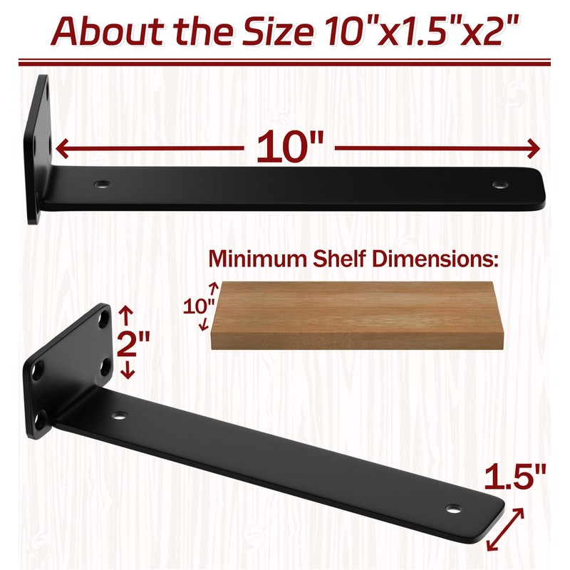 10 Inch Shelf Brackets, 12 Pack Floating Shelf Bracket, 1/5”