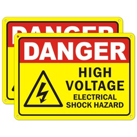 Danger - High Voltage, Electrical Shock Hazard Metal Sign (2 Pack), 10 x 7 Inches Rust Free Reflective Aluminum, UV Protected, Fade Resistant, Waterproof, Easy to Mount