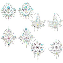 Amazleer Pasties Pack Rave Glitters Sticky Nipple Covers for Women Small Large Breast Petals Pasty Thin Boob Pasties (silver, 8)