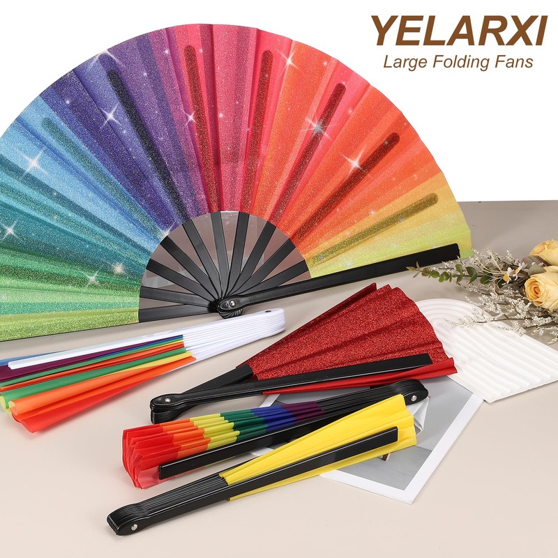 YELARXI Large Folding Fans for Line Dancing, Foldable Decorative Handheld