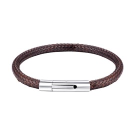 Bandmax Braided Leather Bracelets for Men,5mm Waterproof Bangle Bracelets Brown with Stainless Steel Clasp,20CM, With Gift Packaging