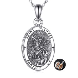 DAYLINLOVE St Michael The Archangel Necklace 925 Sterling Silver Saint Michael Medal Locket Pendant Necklace Protection Amulet Saint Michael Jewelry for Women Men