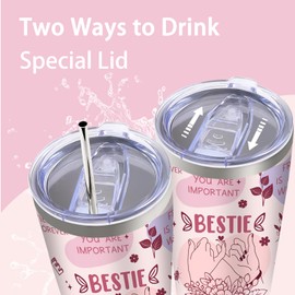 Goiicoln Bestie Tumbler 20oz, Bestfriend Tumblers for Women, Best Friend Birthday Gifts for Friends, Travel Tumbler with Lid and Straw Stainless Steel, Friendship Gift, Long Distance Present Ideas