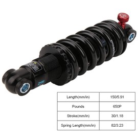 Keenso Spring Shock Damper, Aluminium Alloy Oil Pressure Shock Damper Bicycle Spring Shock Suspensions(190mm*650P)