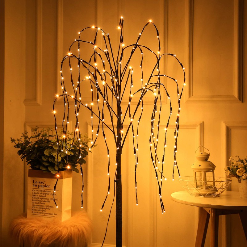 LED Solar Willow Tree Lights Outdoor,4.6Ft Lighted Weeping Willow Tree,Adjustable