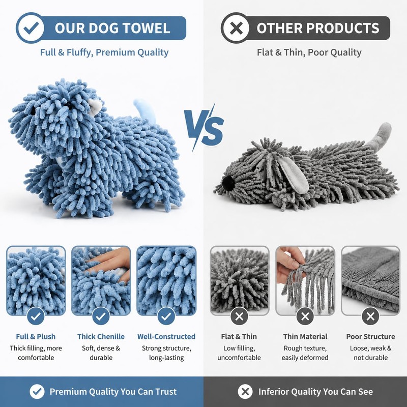 Chenille Dog Hand Towel for Bathroom & Kitchen, Cute Fuzzy