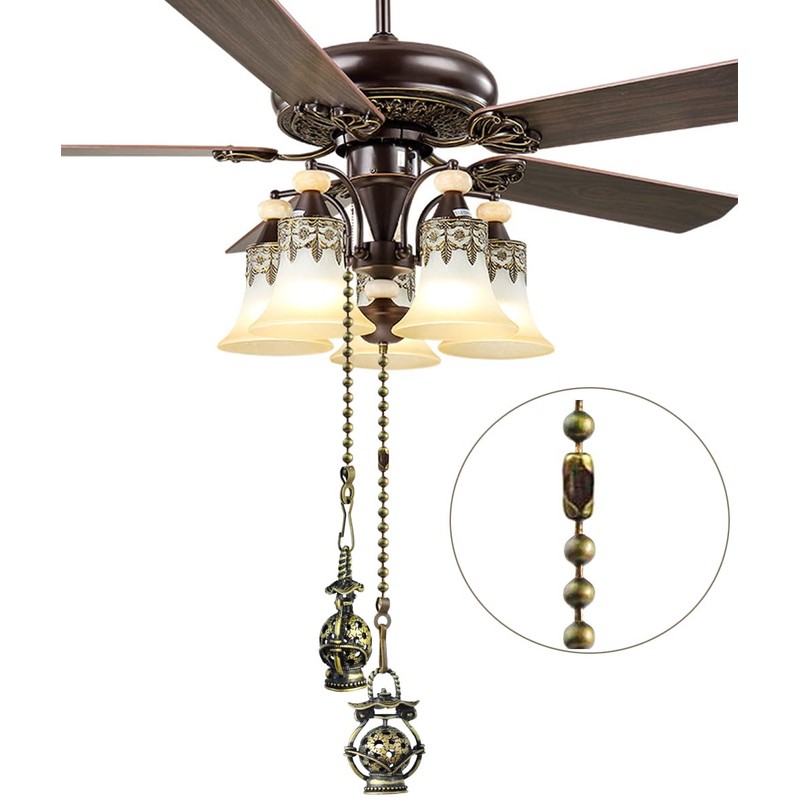 2Pcs Ceiling Fan Pull Chain Set, 12Inch Metal Oil Lamp