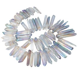 Nupuyai Quartz Crystal Tips Titanium Coated Crystal Dots Raw Stone Healing Stones Drilled for Jewellery Making Decoration 13 - 42 mm Transparent multi-coloured