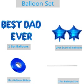 Best Dad Ever Balloons Banner with Star Balloons, Father’s Day Party Decorations Hanging Foil Golden Balloons Letter Blue