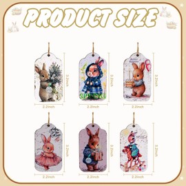 6 Pcs Easter Vintage Wooden Ornament, Easter Bunny Colourful Egg Chick Hanging Ornaments, Easter Themed Rabbit Handicraft Pendants Wood Signs with Rope for Easter Tree Farmhouse Party Supplies Decor