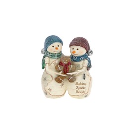 Pavilion Gift Company - Baking Spirits Bright - 4.5" Hand Painted Resin The BirchHearts Collectible Double Snowman Figurine Decorative Holiday Christmas Decor Statue