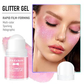 Glitter Gel Roll-On for Hair, Face and Body, Face Glitter, Roll-on Body Glitter Gel, Mermaid Festival Glitter Make-Up, Rave White, Shimmer Makeup (Light Pink #05)
