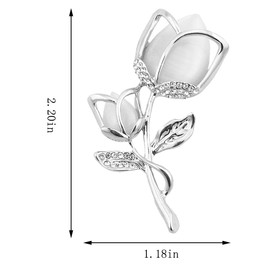 FENGJI Tulip Flowers Gold and Silver Plated Rhinestone Brooch Pin for Women Ladies Festival Gift (White,Hot Pink) Silver White