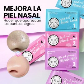 Paquete Mascarillas 3 Pasos Eliminar Puntos Negros Nariz Barros Peel off Remueve y Reduce Poros Cuidado facial Extrae Puntos Negros Remueve Grasa Nasal (Multicolor / 10 Piezas)