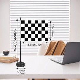 JBSJBS Black and White Checkered Desk Flag 12" Solid Pole Deluxe Set Racing Flags Banner Mini Small Checkered Office Table Flags with Black Stand Base Desktop Decorations(2Pack)