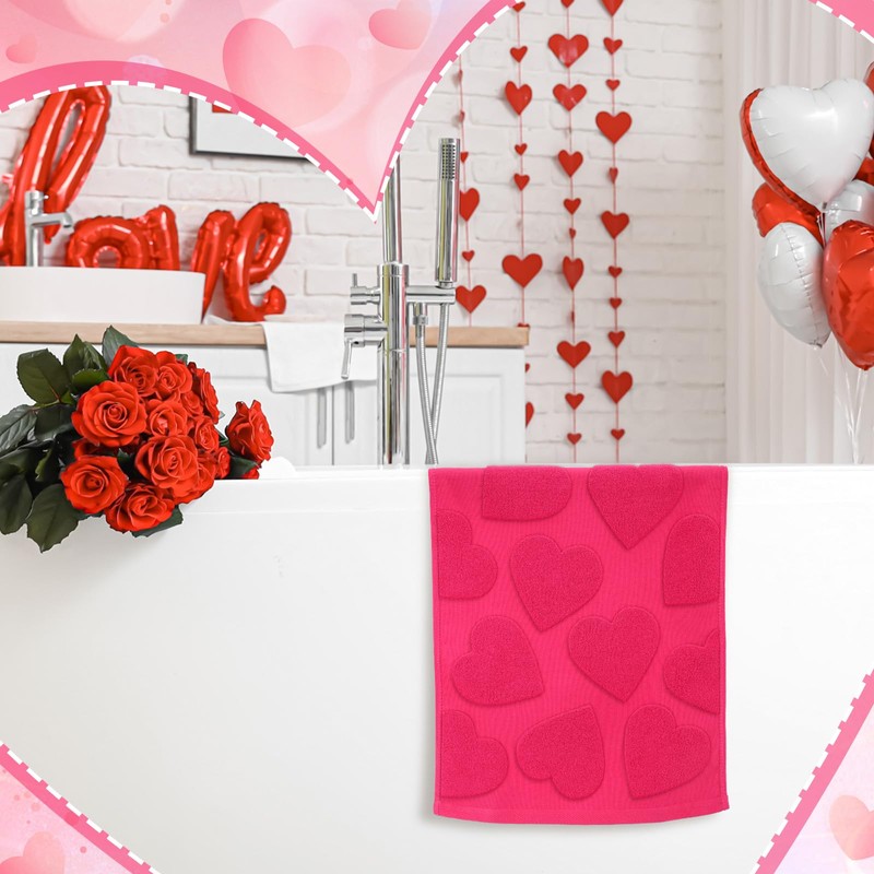 DERTE 2 Pcs Heart Valentine's Day Hand Towels Set Red