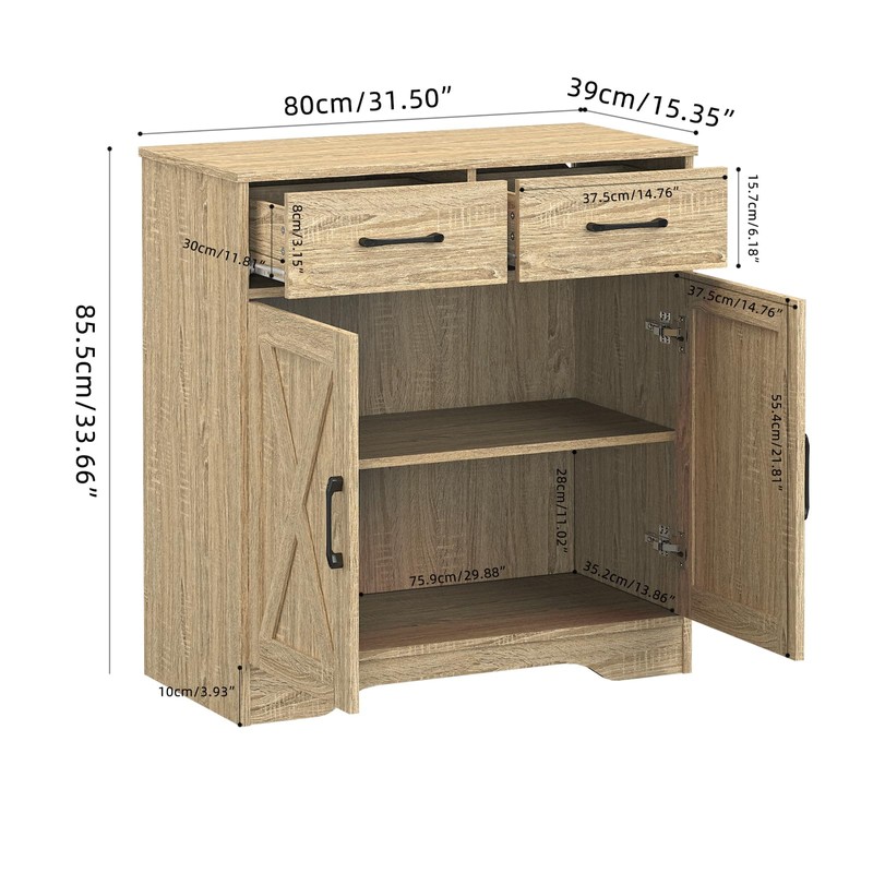 Panana Sideboard 2 Drawers 2 Doors Entryway Storage Cabinet Living
