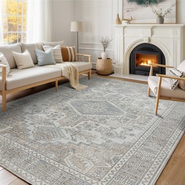 Lbris Machine Washable Rugs 5x7 Area Rugs for Living Room,Ultra Soft Low Pile Retro Rugs for Bedroom,Dining Room,Large Non Slip Carpet Vintage Distressed Accent Rug for Farmhouse Office Home Decor