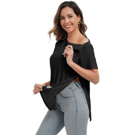 Deyeek Women's Post Shoulder Surgery Shirts Tear Away Short Sleeve Full Side Snap-Open Comfy After Surgery Clothes