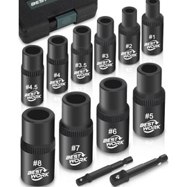 Bestwork 12pcs Magnetic Tap Socket Set, 1/4", 3/8" Square Drive Tap Handle Tool