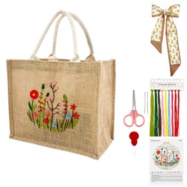 SNAIL GARDEN Linen Tote Bag DIY Embroidery Kit for Beginners with Scarf, Printed Cross Stitch Craft Kit with Thread, Needle & Guide – Reusable Grocery Bag,DIY Bag Making Kit for Women