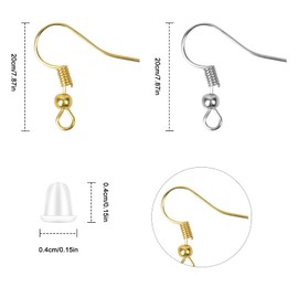 Earrings Making Kit, 100 PCS Earring Hooks, Hypoallergenic Ear Wire Hooks with 100 PCS Clear Earring Safety Backs, Earrings Making Supplies Kit for DIY Earring Jewelry Making (Silver and Gold)
