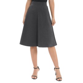 Urban CoCo Women's A-Line Elastic High Waist Flare Work Midi Knee Length Stretchy Skirt(M, Deep Grey)