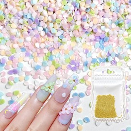 WOKOTO 800 pcs 3D Flower Petal Nail Charms and Gold Metal Beads Charms for Acrylic Nails, Mixed Colored Nail Flower Petal Charms for Nails Gems and Rhinestones, Resin Petal 3D Flowers for Nails