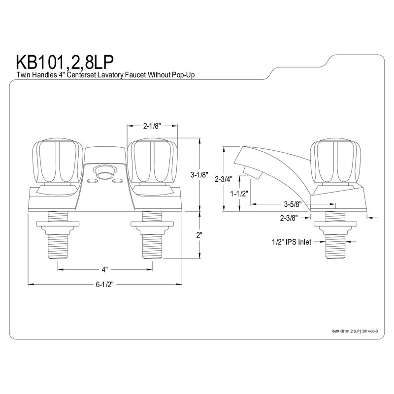 Kingston Brass KB102LP Twin Acrylic Handle Center Set Faucet without