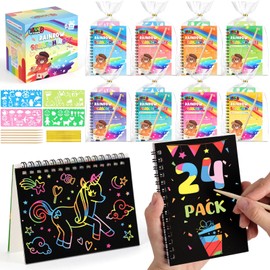 LovesTown Scratch Art Party Favors for Kids, 24 Pack Rainbow Scratch Notebook Craft School Supplies for Goodie Bags Stuffers Classroom Prizes Birthday Gift