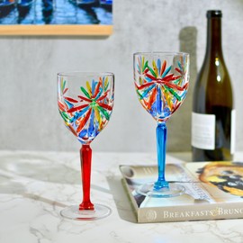Italian Crystal Wine Glasses, Starburst Design, 10 oz glasses, Set of 2, Glasses for Red or White Wine, Hand Blown Drinkware, Glassware, Drinkware, Made In Italy
