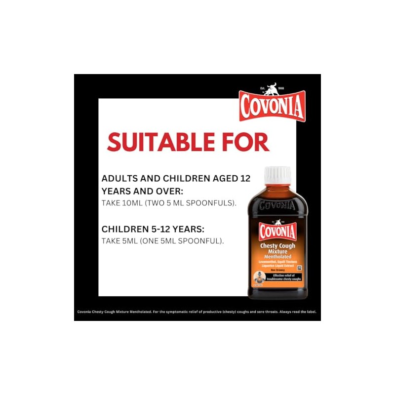 Covonia Chesty Cough Mixture Mentholated, Loosens Stubborn Mucus, 300ml
