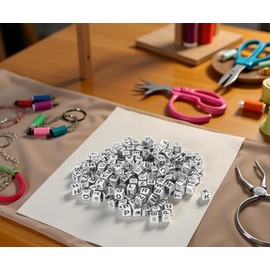 Cuentas de acrílico, 500 piezas 6 mm cuentas cuadradas con letras del alfabeto para manualidades DIY, decoración de joyas, pulseras, collares y llaveros (Plata) adornos creativos