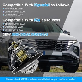 25500-2GGA0 Engine Thermostat Compatible with Hyundai Tucson 2018-2021 Santa Fe 2017-2020 Sonata 2015-2019 Kia Sportage 2017-2022 Optima 2016-2020 Sorento 2016-2020 255002GGA0