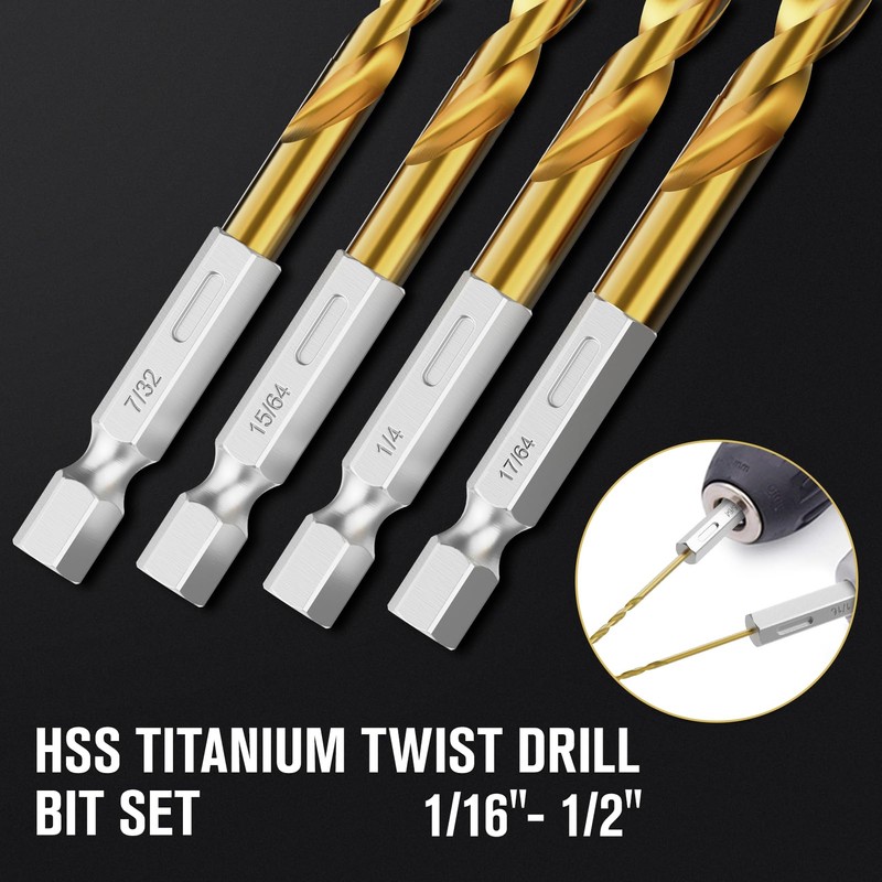 MACXCOIP Hex Shank Drill Bit Set, 30Pcs HSS Titanium Twist