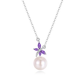 FANCIME Women's Genuine Pearl Necklace, Natural Freshwater Pearl, 1 Pearl, 0.3 - 0.3 inches (7.5 - 8 mm), Flower, Butterfly, Dragonfly, Drops, Motif, Brand, Reward, Amulet, For Ceremonial Occasions,