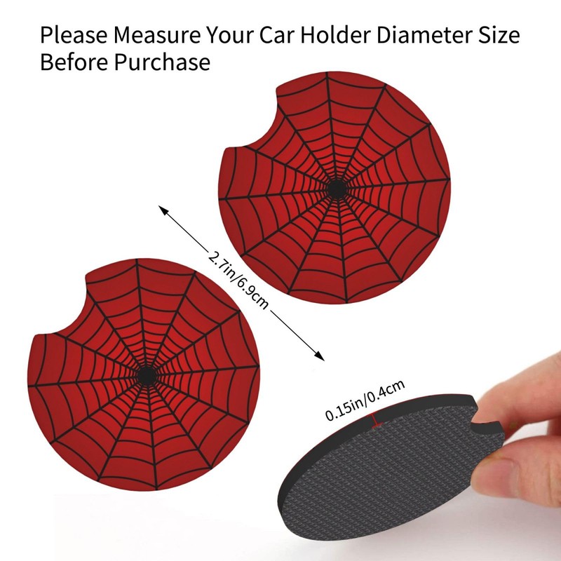 Red Spider Web Car Cup Holder Coasters 2 Pack Universal