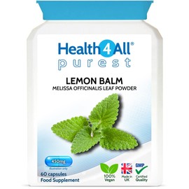 Health4All Lemon Balm 450mg 60 Capsules (V) (not Tablets) Purest- no additives, Vegan. Melissa for Anxiety, Stress and Sleep