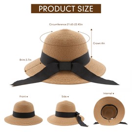 Womens Beach Sun Straw Hat UPF 50+ UV Sun Protection Wide Brim Travel Foldable Summer Sun Hat Navy