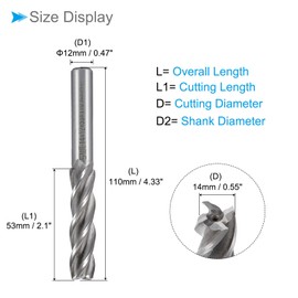 CoCud 4-Flute Spiral End Mill Bits, 14mm Diameter 53mm Length, High Speed Steel Straight Milling Cutter with Storage Case- (Applications: for Plywood Hardwood Plastic),