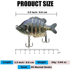 NRVBaits Multi Jointed Fishing Lures Glide Bait Panfish Bluegill Swimbaits Hard Topwater Bass Lures Saltwater Freshwater 3.5in/0.85oz