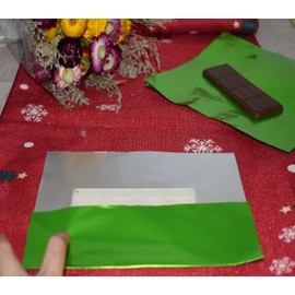 Chocolate Bar Wrappers, 7.5" x 7.5" 100Pcs Gold Foil Candy Wrappers, Butter Wrappers Homemade Individual Aluminum Packaging Wrapping Sheets for Baby Shower Birthday Gifts Christmas Easter, Green