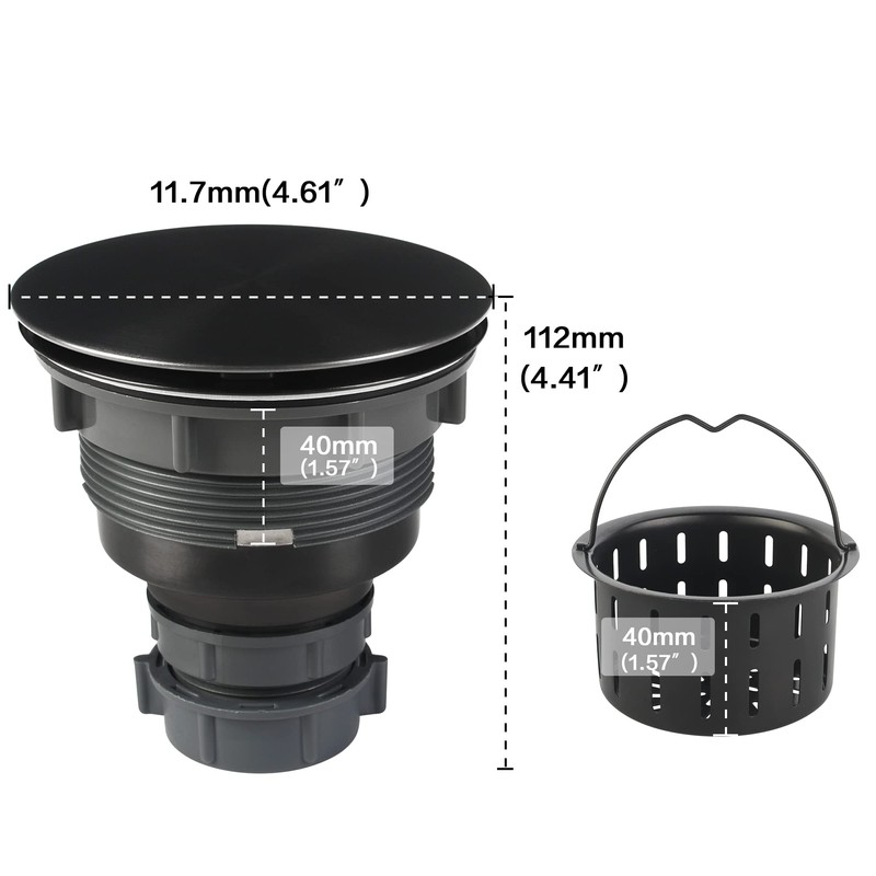 Kitchen Sink Drain Assembly,Black Sink Strainer Opening 3 1/2",Black Kitchen